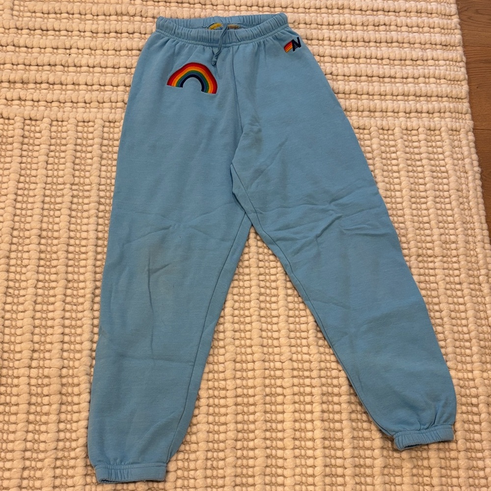 Aviator Nation Light Blue Joggers with Rainbow Accents